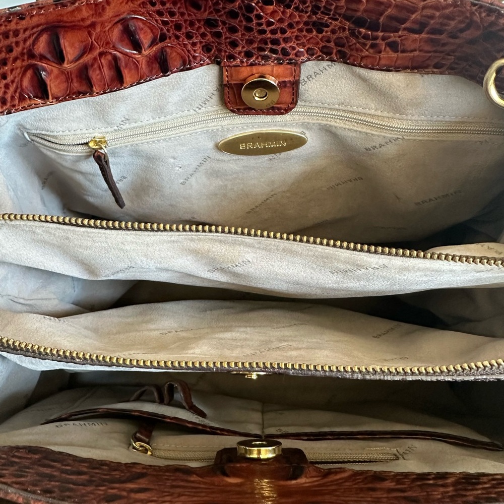 Brahmin Brown Crocodile Embossed Satchel with Gold Accents - Picture 4 of 16